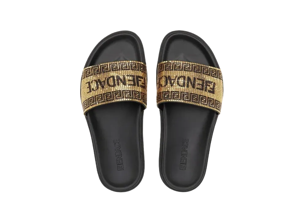 FENDI x Versace Fendace Logo Sandals In Gold-Colored Metal Mesh "Gold"