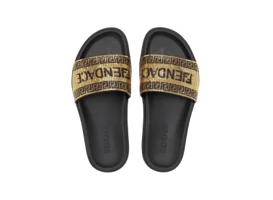 FENDI x Versace Fendace Logo Sandals In Gold-Colored Metal Mesh "Gold"