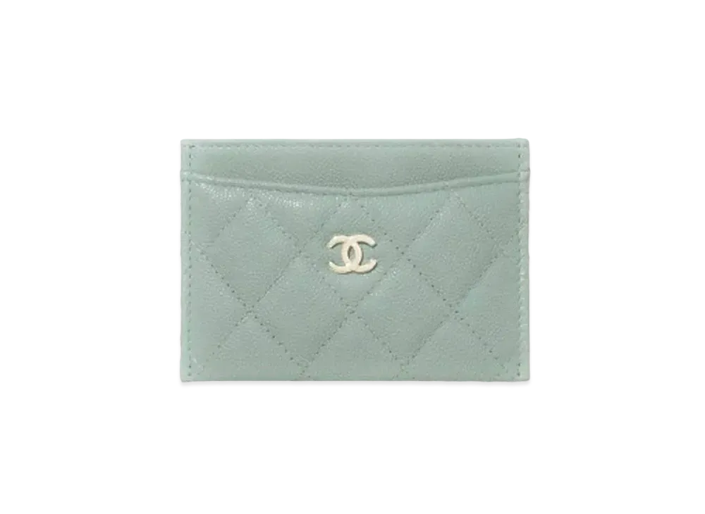 CHANELカードケース　シルバー✖️グリーン Chanel Green Quilted Caviar Leather Flap Card Holder | Yoogi's Closet