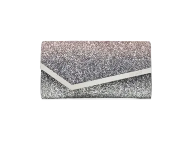 Jimmy Choo Emmie Triple Gradient Glitter Fabric Clutch Bag "Ballet Pink/Silver/Anthracite"
