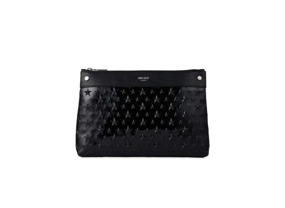 JIMMY CHOO KIMI-N Star Emboss Glossy Fabric Crossbody Bag "Black"