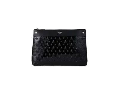 JIMMY CHOO KIMI-N Star Emboss Glossy Fabric Crossbody Bag "Black"