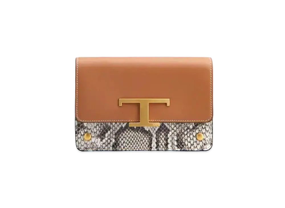 TOD'S Timeles Leather Belt Bag With Metal Shoulder Strap Micro "Brown/Cream/Black"