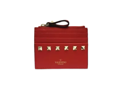 Valentino Rock Studs Calfskin Card Case "Blossom"