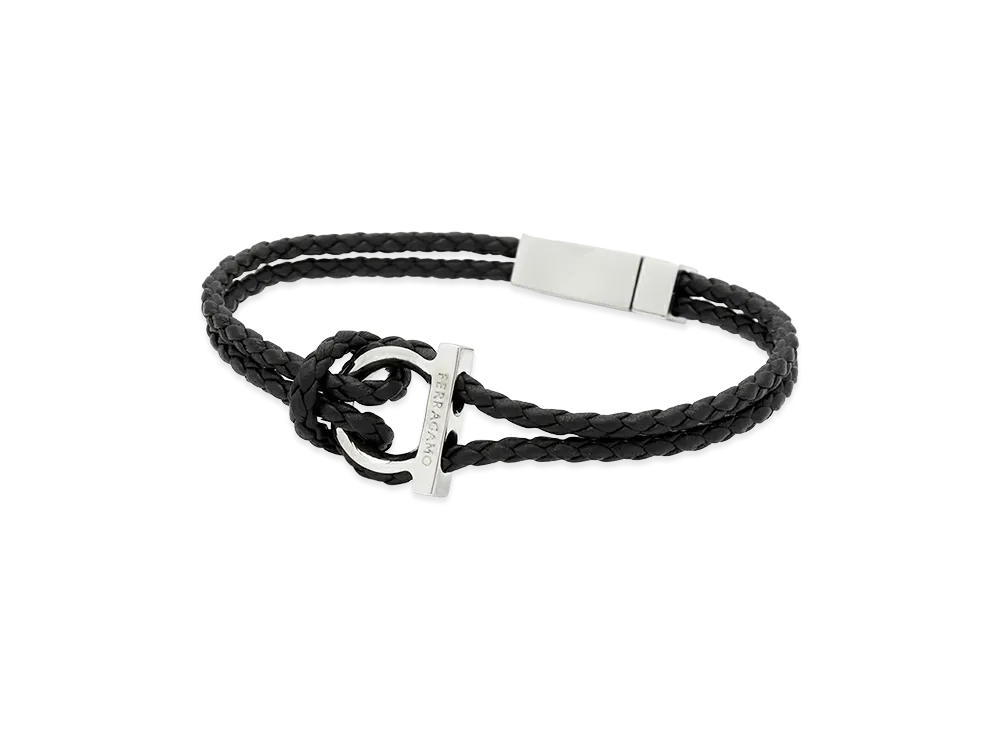 Salvatore Ferragamo Gancini Leather Bracelet "Black"