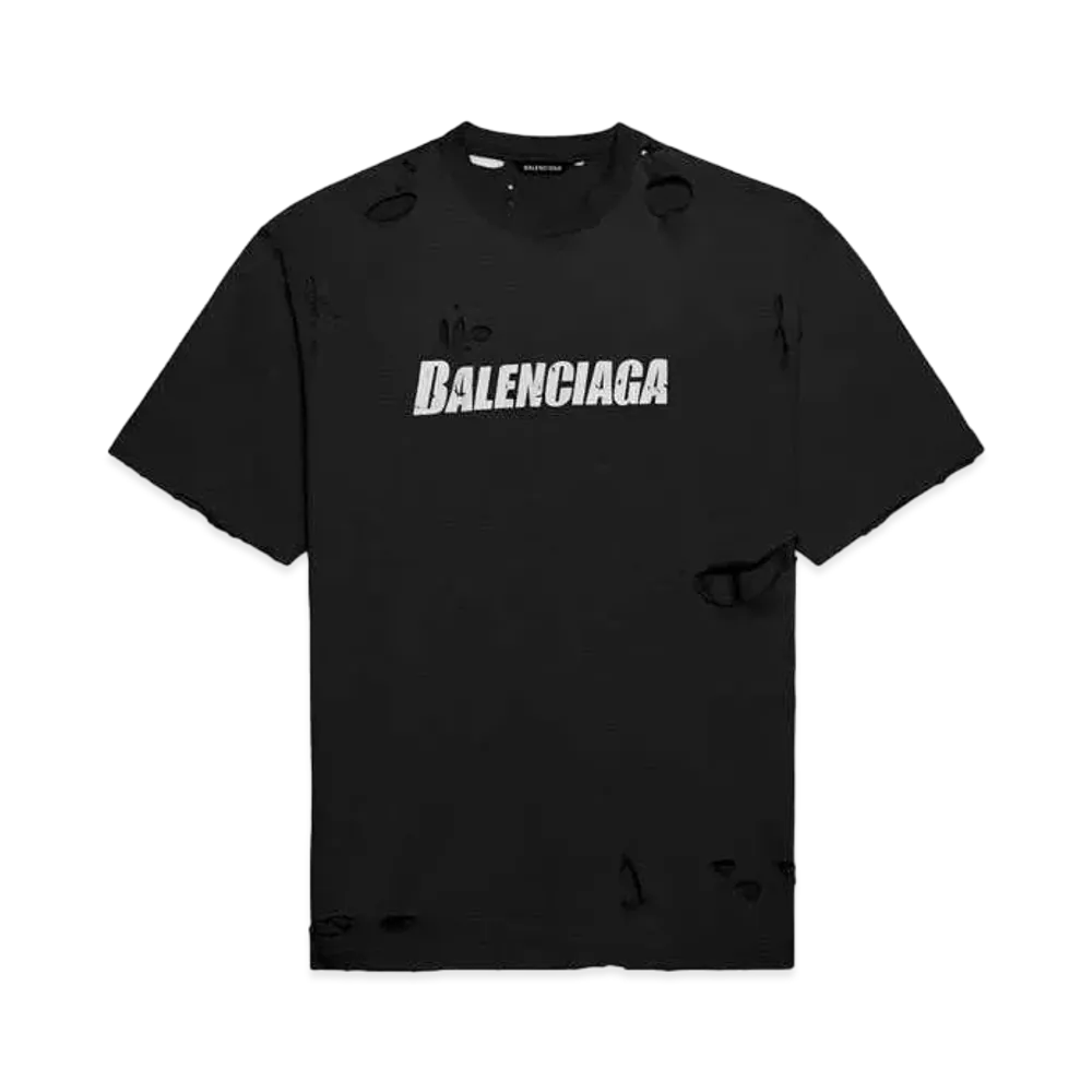 BALENCIAGA Caps Destroyed Flatground T-Shirt "Black"