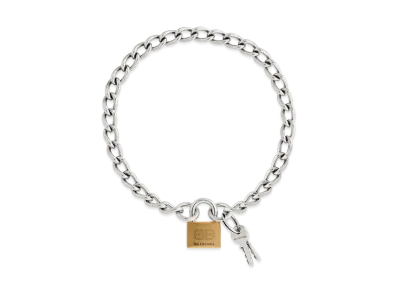 BALENCIAGA Locker Necklace in Mix Antique Brass Steel "Silver/Gold/Shiny Silver"