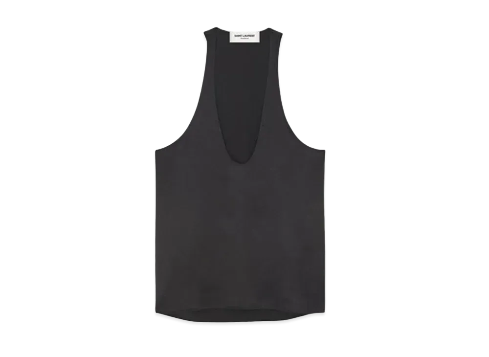 Saint Laurent Tank Top In Silk Satin Crepe "Black"