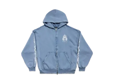 BALENCIAGA Burning Unity Zip-Up Hoodie Medium Fit in Archetype Fleece "Light Blue"