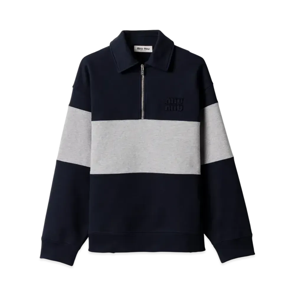 MIUMIU Women's Half-Zip Cotton Sweatshirt "Blue"