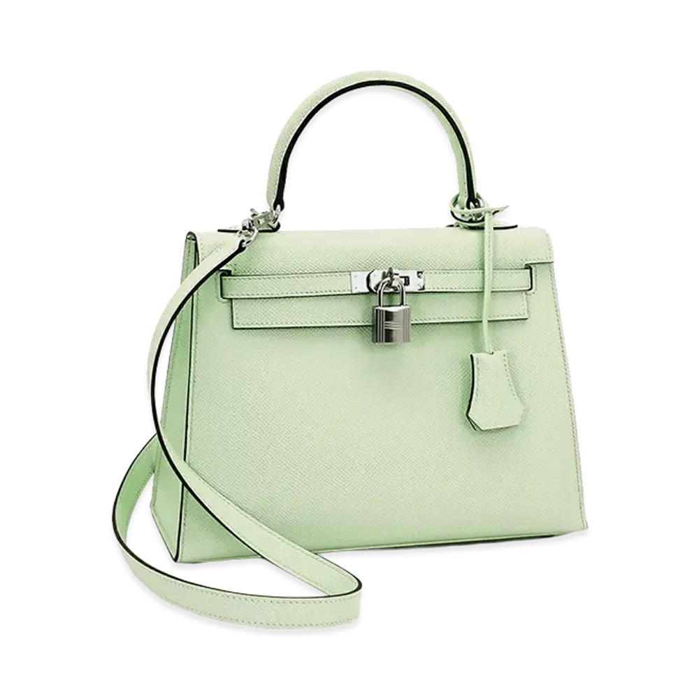 Hermes Women's Kelly 25 Veau Epsom Handbag "Vert Fizz"