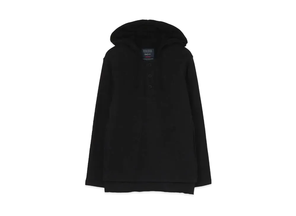 Yohji Yamamoto Pour Homme REGULATION 30/7 LYOCELL COTTON FLEECY LINING DOUBLE HEM HOOD HENRY NECK "Black"