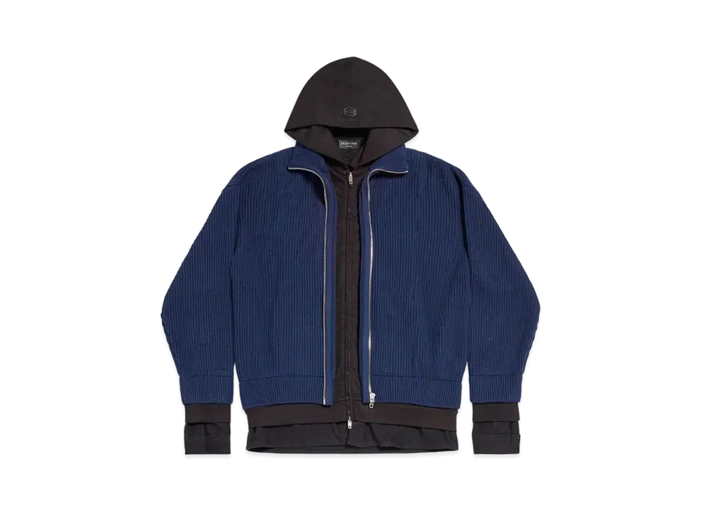 BALENCIAGA Men's Unity Sports Icon Layered Zip-Up Hoodie Oversized "Dark Blue"