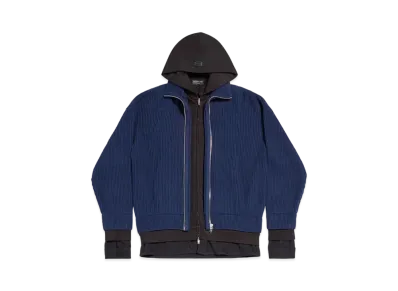 BALENCIAGA Men's Unity Sports Icon Layered Zip-Up Hoodie Oversized "Dark Blue"