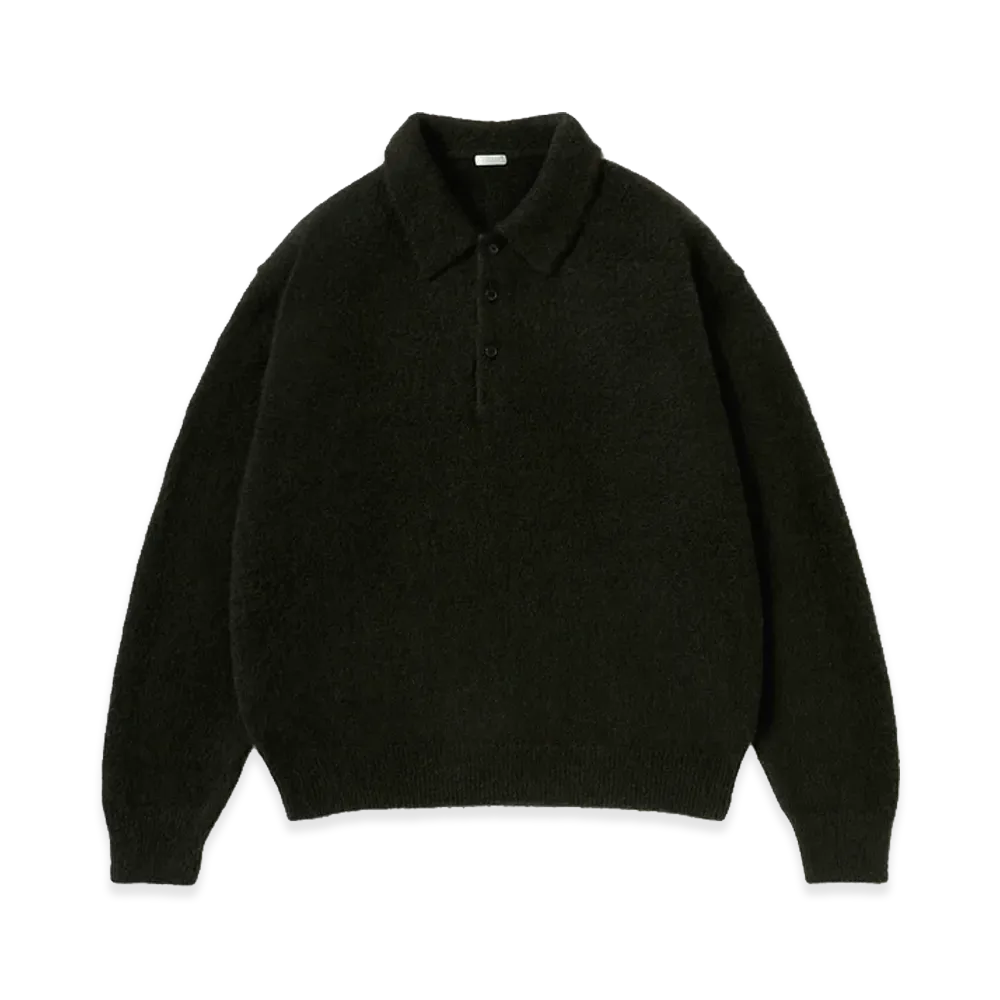 A.PRESSE Brushed Cashmere Middle Gauge Polo Collar Sweater "Olive"