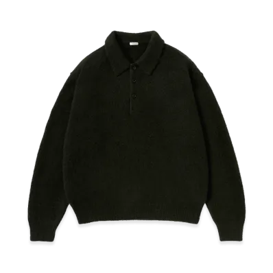 A.PRESSE Brushed Cashmere Middle Gauge Polo Collar Sweater "Olive"