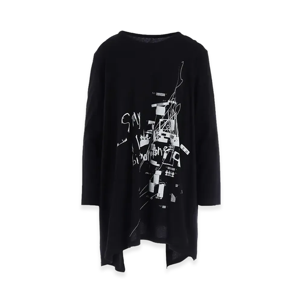 Y's Cotton Jersey Message Print Long Sleeve Tee "Black"
