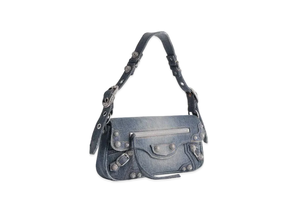 BALENCIAGA Le Cagole Small Sling Bag With Denim Rhinestones "Blue"