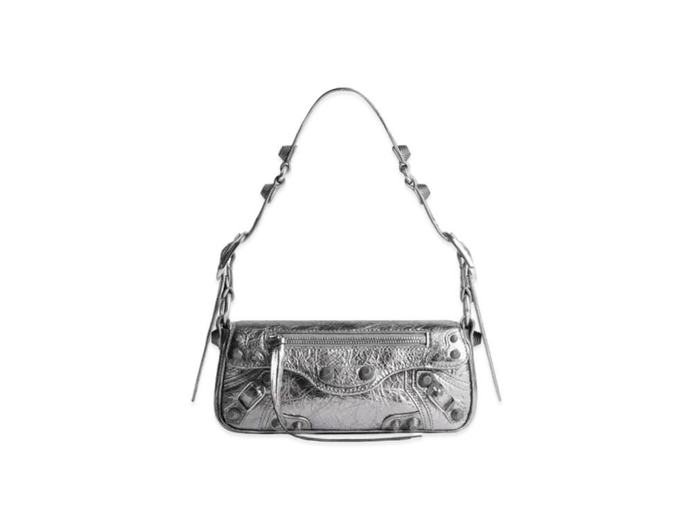 BALENCIAGA Le Cagole XS Sling Bag In Metallized Arena Lambskin "Silver"