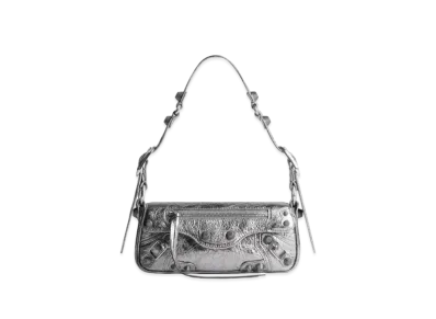 BALENCIAGA Le Cagole XS Sling Bag In Metallized Arena Lambskin "Silver"