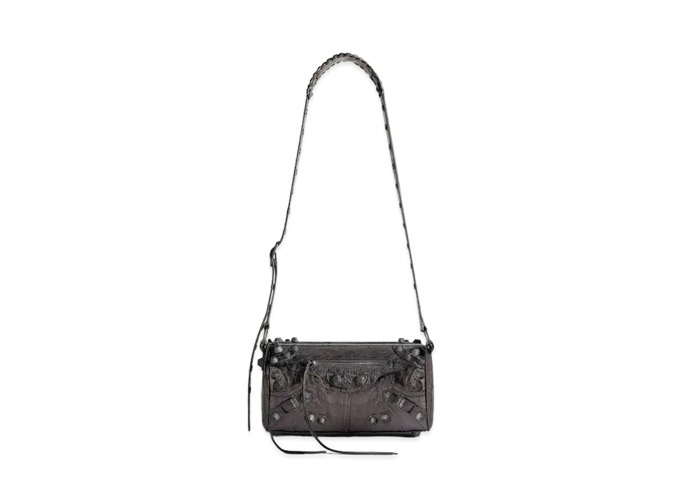 BALENCIAGA Le Cagole Cylinder Bag In Metallized Arena Lambskin "Dark Grey"