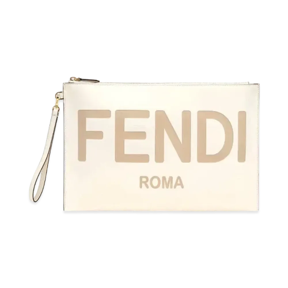 FENDI Flat Slim Clutch Large Leather Slim Clutch "White"