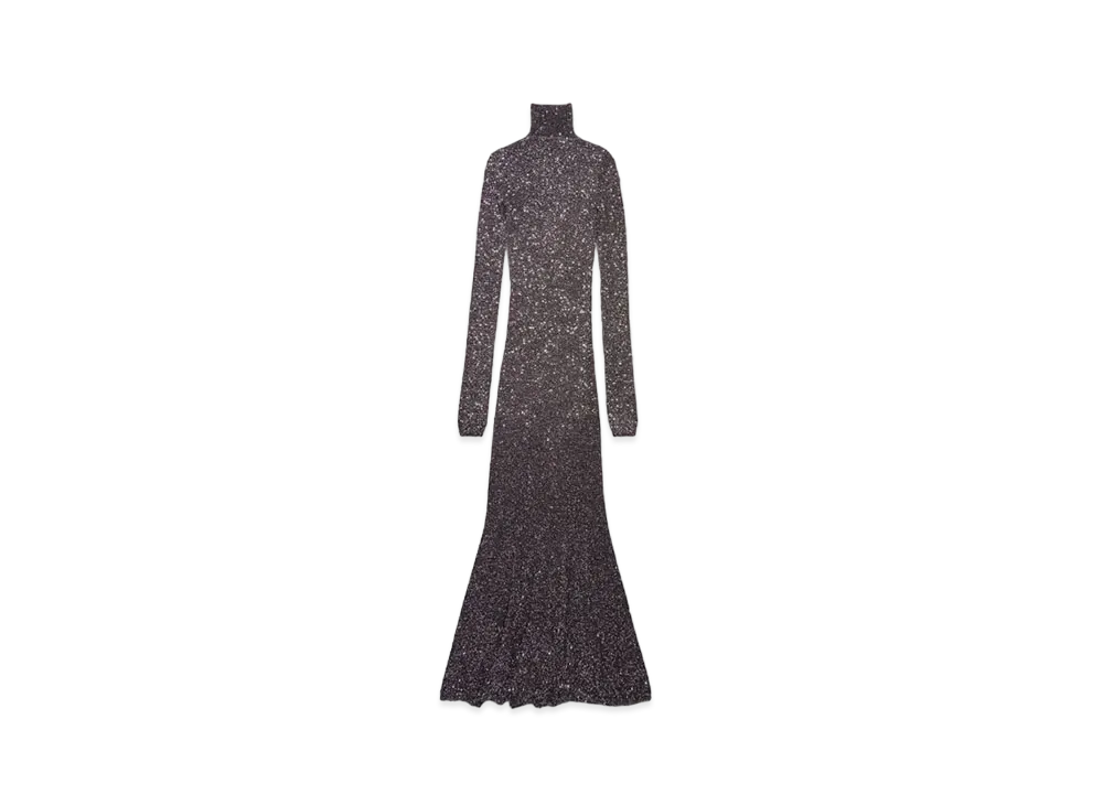 BALENCIAGA Women's Maxi Dress In Shiny Sequined Viscose Knit "Black/Silver"