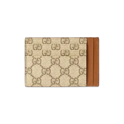 GUCCI GG Emblem Card Case "Beige/Dark Brown"