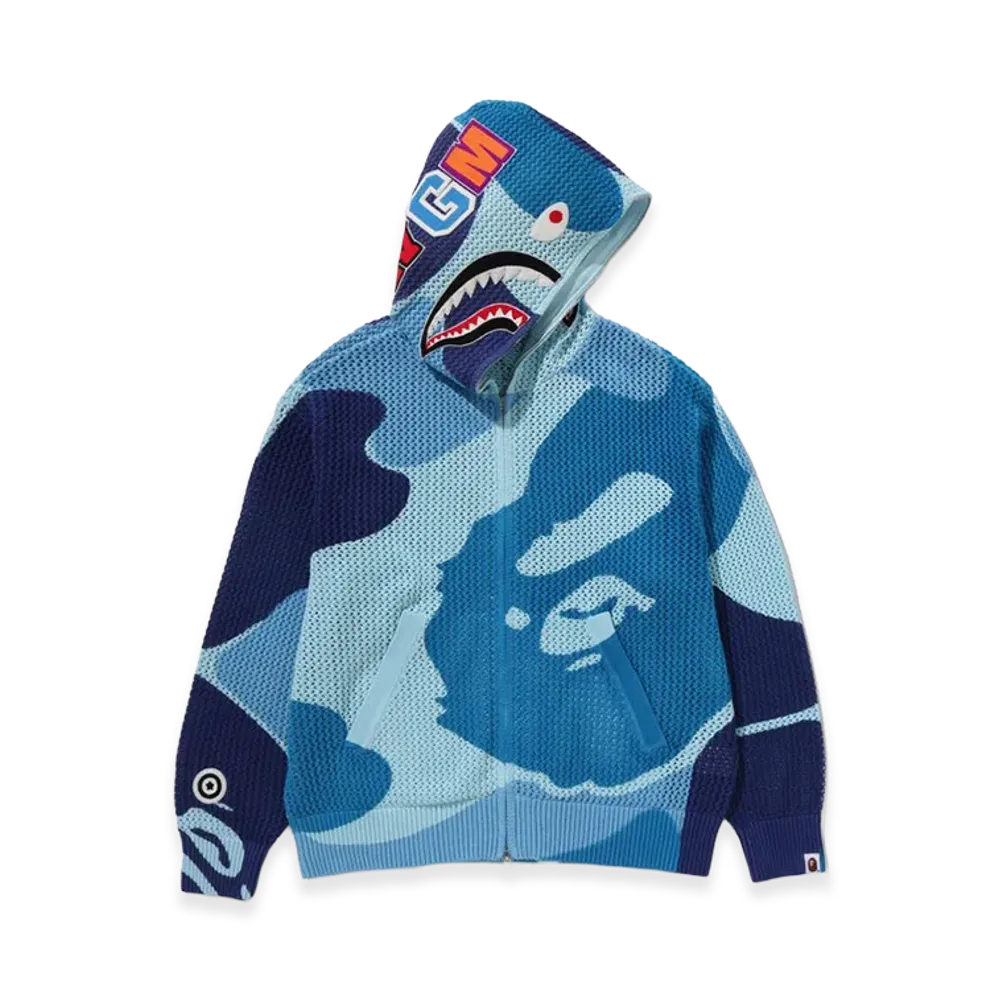 A BATHING APE ABC Camo Crochet Shark Relaxed Fit Full Zip Hoodie "Blue"
