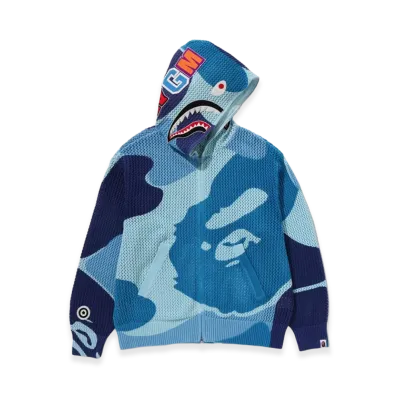 A BATHING APE ABC Camo Crochet Shark Relaxed Fit Full Zip Hoodie "Blue"