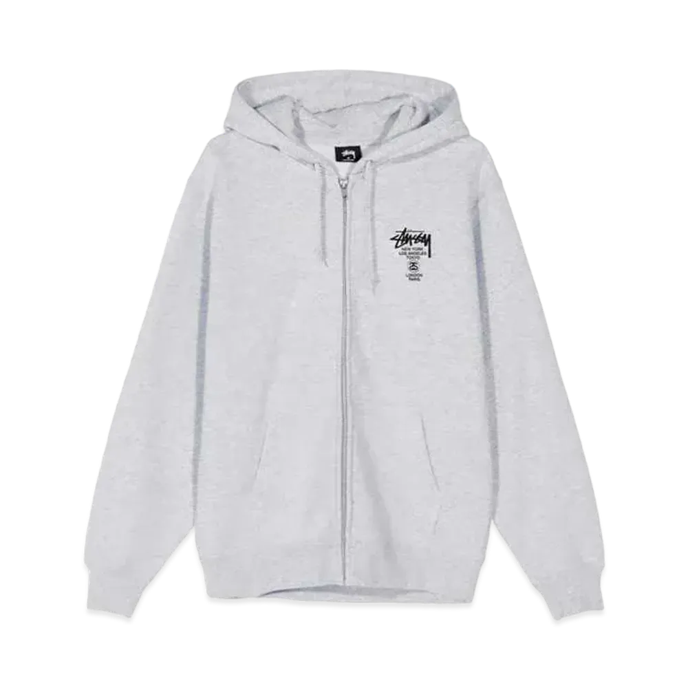 Stussy WORLD TOUR ZIP HOOD "Ash Heather"