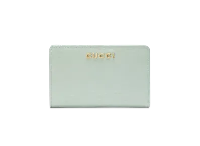 GUCCI Zip Around Wallet With Gucci Script "Pale Green"