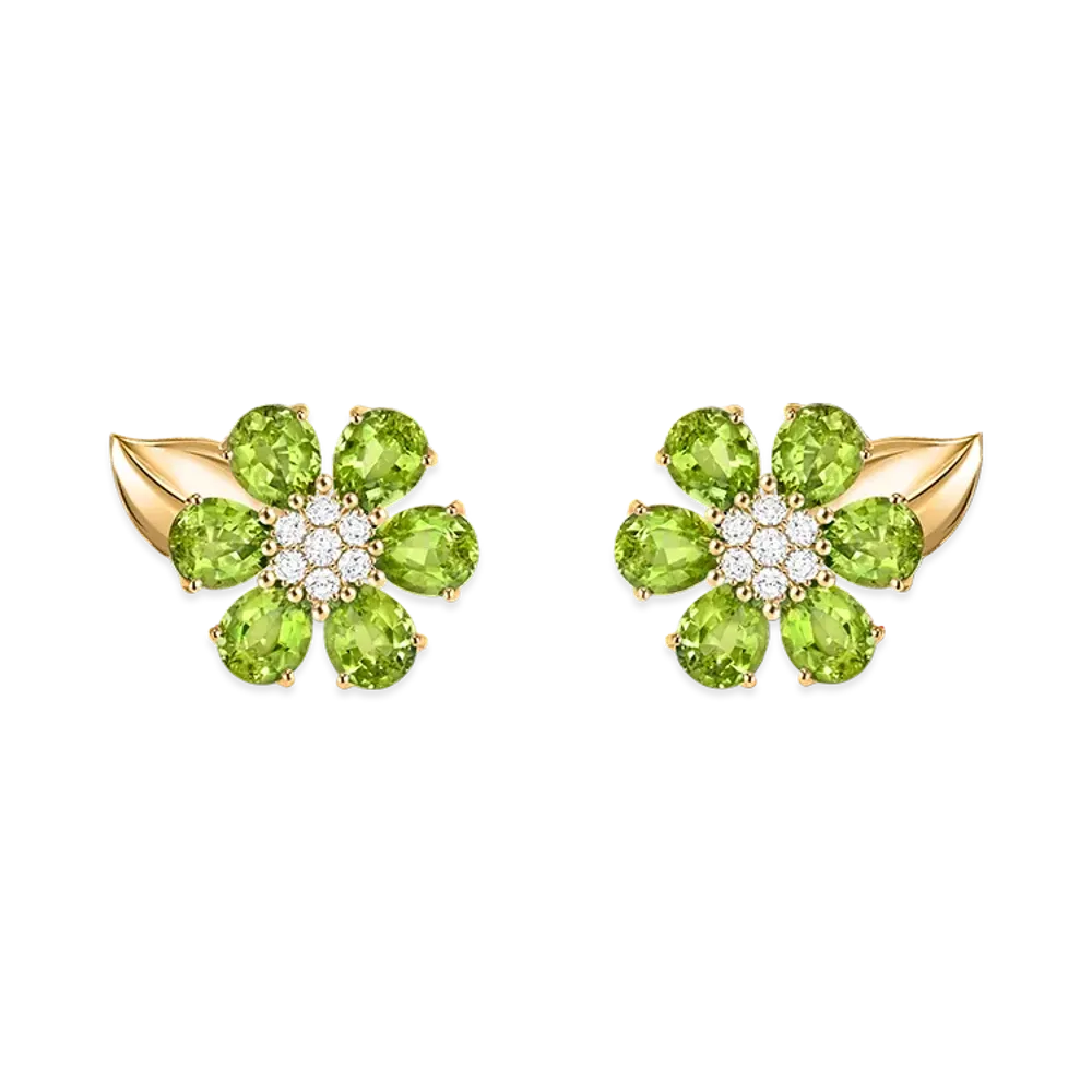 Van Cleef & Arpels Fleurette earrings "18K Yellow gold/Diamond/Peridot"