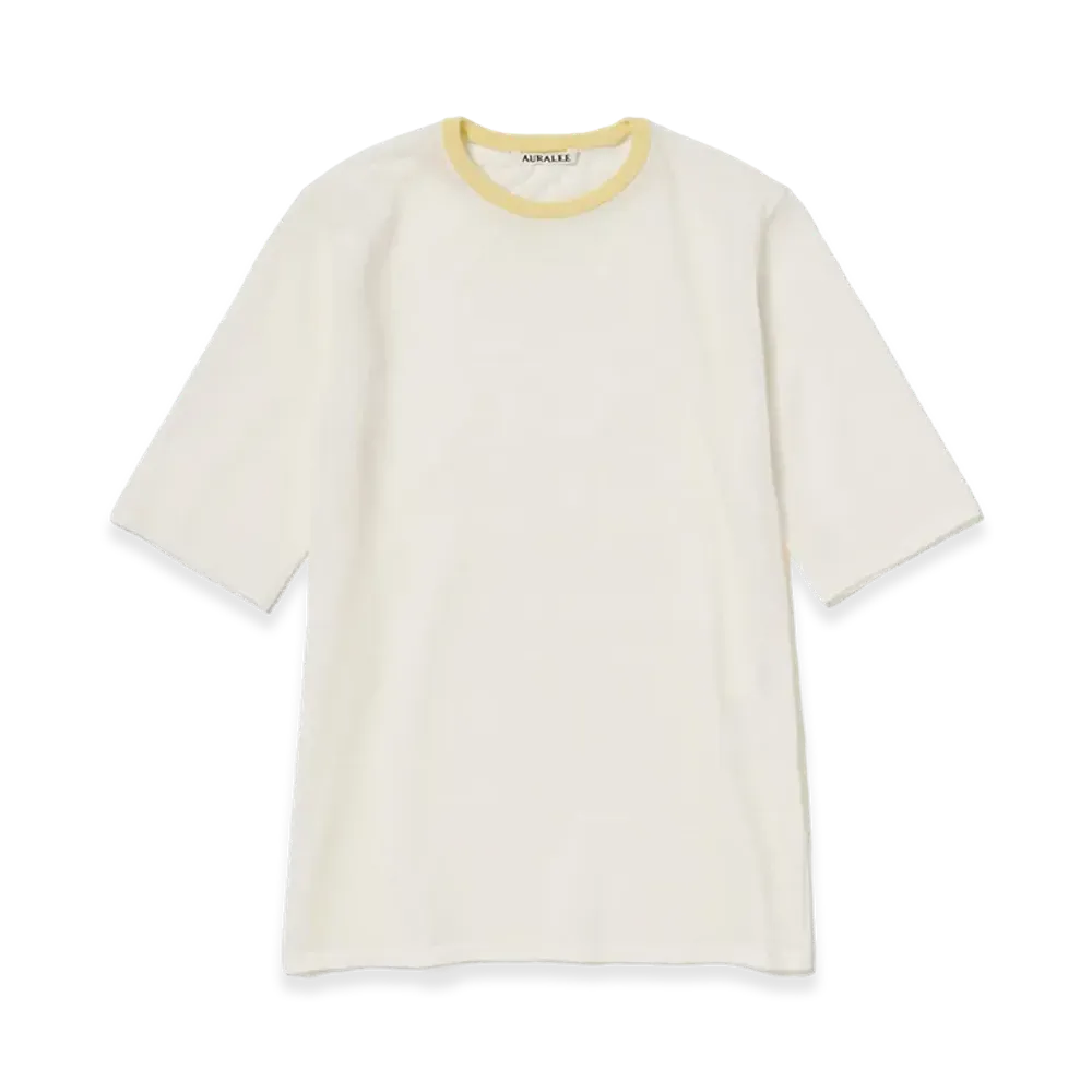 AURALEE Women's Hard Twist High Gauge Wool Silk Knit Tee "White"