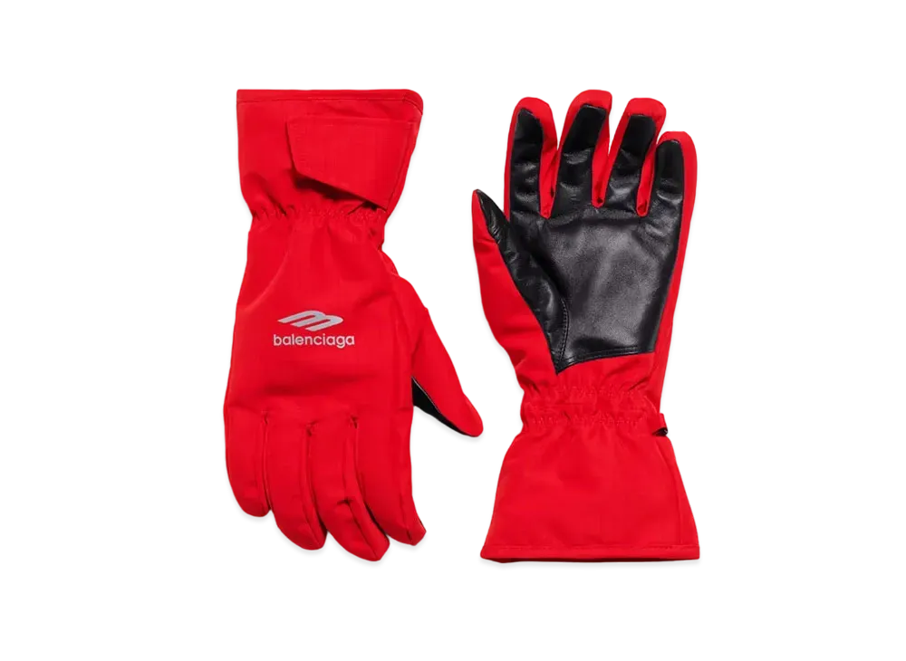 BALENCIAGA 3B Sports Icon Ski Gloves In Technical Ripstop "Red"