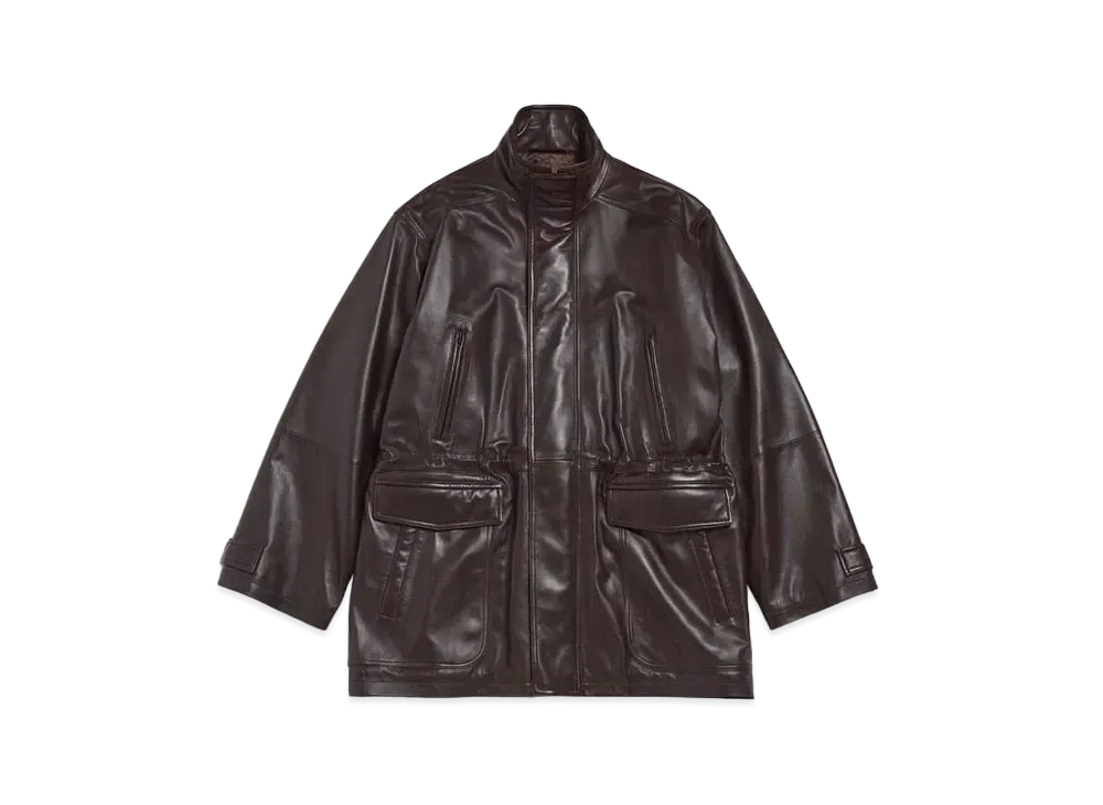 BALENCIAGA Parka In Light Soft Semi Shiny Lambskin "Dark Brown"