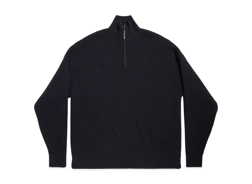 BALENCIAGA Men's Half Zip High Neck Sweater Fluffy Double-Faced Technical Knit "Black"