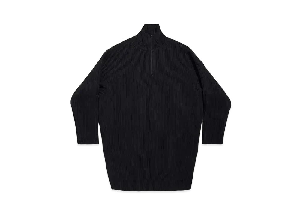 BALENCIAGA Men's Half Zip High Neck Poncho Fisherman's Rib Wool Knit "Black"