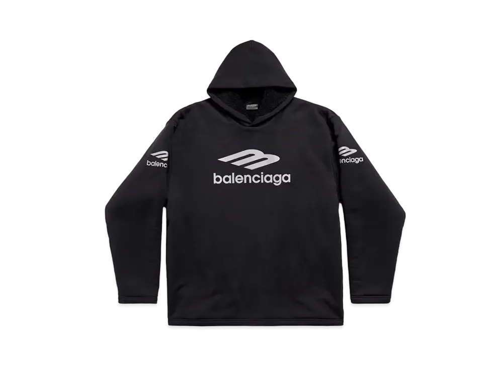 BALENCIAGA Men's 3B Sports Icon Water Repellent Hoodie Oversized Heavy Fleece "Black"