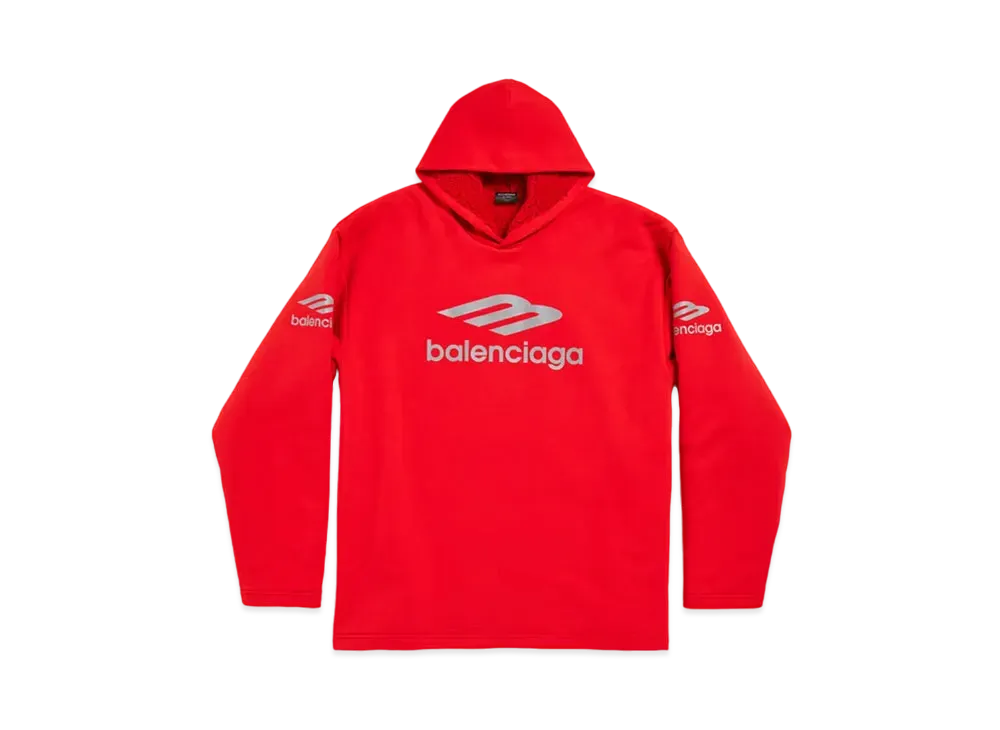 BALENCIAGA Men's 3B Sports Icon Water Repellent Hoodie Oversized Heavy Fleece "Red"