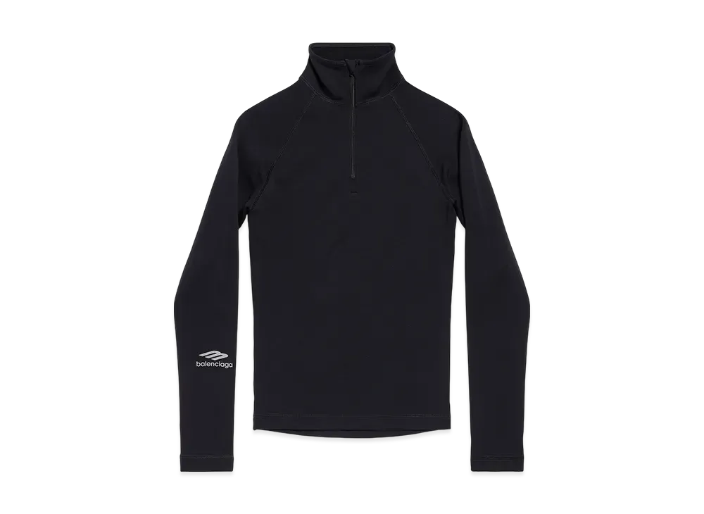 BALENCIAGA Women's 3B Sports Icon Half Zip Fitted Top In Thermal Stretch Jersey "Black"