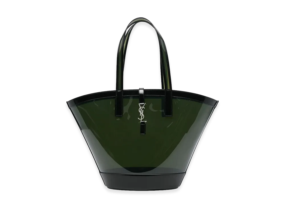 Saint Laurent Women's Two-Tone Vinyl And Leather Panier Shopping Bag "Green"