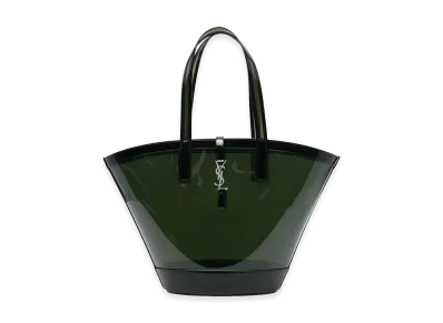 Saint Laurent Women's Two-Tone Vinyl And Leather Panier Shopping Bag "Green"
