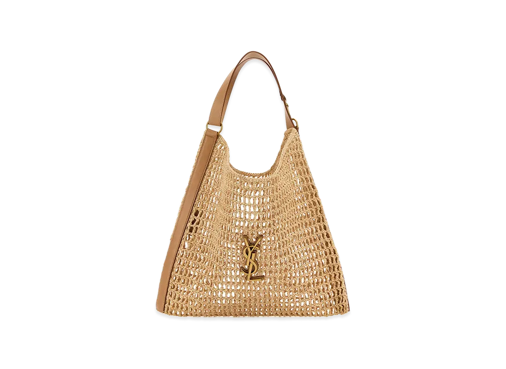 Saint Laurent Women's Beige Raffia And Leather Oxalis Shopping Bag "Beige/Tan"