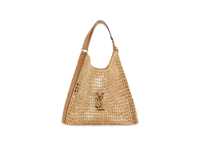 Saint Laurent Women's Beige Raffia And Leather Oxalis Shopping Bag "Beige/Tan"
