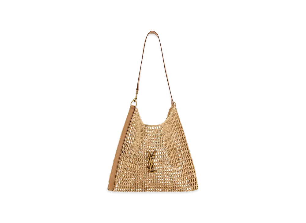 Saint Laurent Women's Beige Raffia And Leather Oxalis Shopping Bag "Beige/Tan"