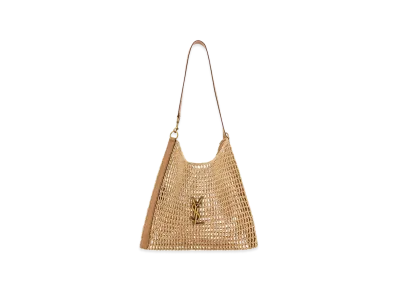 Saint Laurent Women's Beige Raffia And Leather Oxalis Shopping Bag "Beige/Tan"