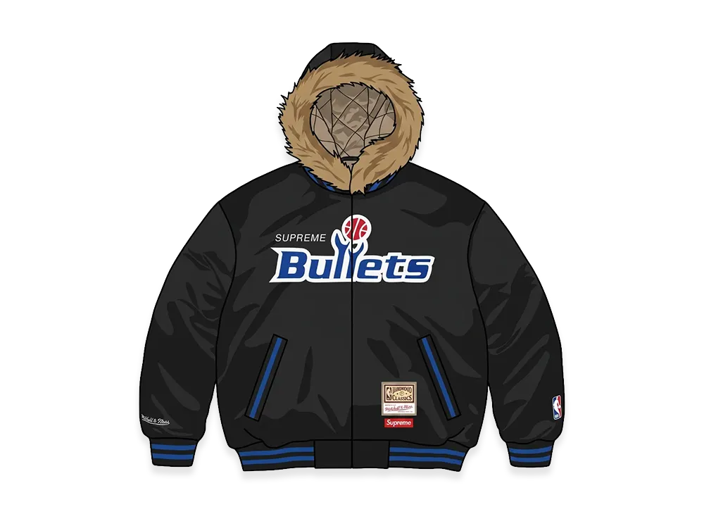 Supreme x Mitchell & Ness Teams Hooded Satin Varsity Jacket "Black"