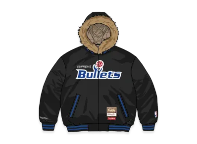 Supreme x Mitchell & Ness Teams Hooded Satin Varsity Jacket "Black"