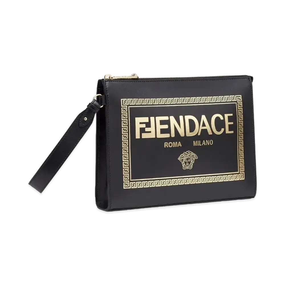 FENDI x Versace Fendace Printed Black Leather Logo Pouch "Black"